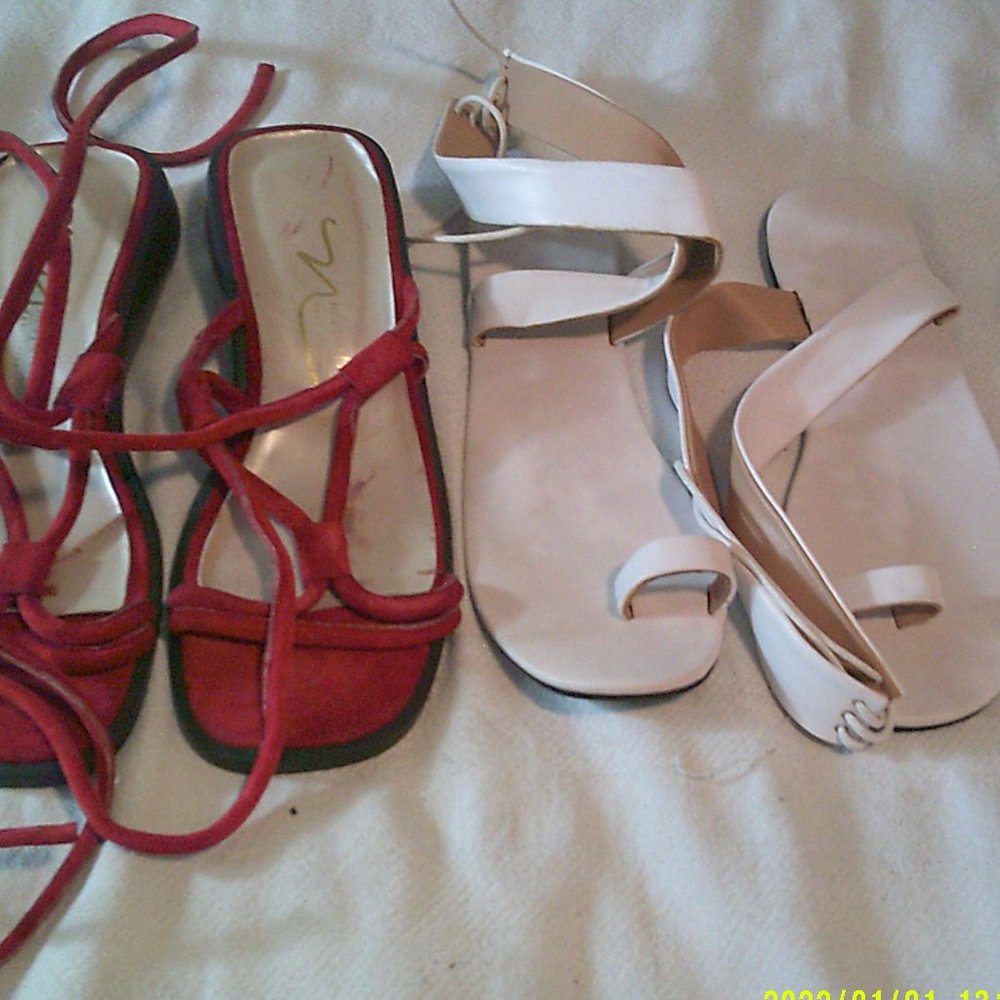 2 pair of Women’s “Newport News” Leather Sandals (Red & White) - Size 10